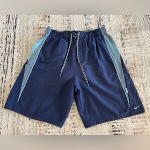 Men Navy Blue Swim Shorts with Light Blue Accents